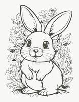 Cute Rabbit Bunny Mammal Coloring Kid Book Page in Black and White. Monochrome Colored Samples vector