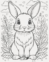 Cute Rabbit Bunny Mammal Coloring Kid Book Page in Black White. Monochrome and Colored Samples vector