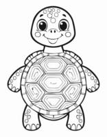 Cute Turtle Tortoise Coloring Kid Page in Black and White. Monochrome and Colored Samples vector