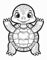 Cute Turtle Tortoise Coloring Kid Book Page in Black and White. and Colored Samples vector