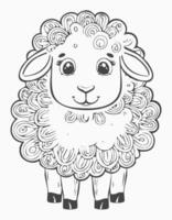 Cute Sheep Mammal Coloring Kid Book Page in Black and White. and Colored Samples vector