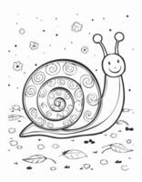 Cute Snail Animal Coloring Kid Book Page in Black White. Monochrome and Colored Samples vector