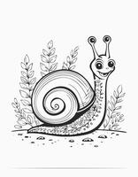 Cute Snail Animal Coloring Kid Page in Black and White. Monochrome and Colored Samples vector