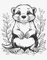 Cute Otter Animal Mammal Coloring Kid Page in Black and White. Monochrome and Colored Samples vector