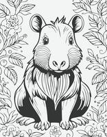 Cute Capybara Animal Mammal Coloring Kid Book Page in Black and White. and Colored Samples vector