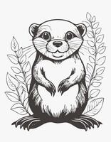 Cute Otter Animal Mammal Coloring Kid Book Page in Black and White. Monochrome and Colored Samples vector