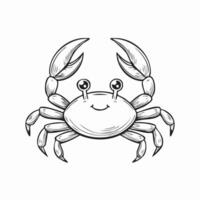 Cute Crab Animal Coloring Kid Book Page Black and White. Monochrome and Colored Samples vector