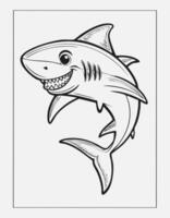 Cute Shark Fish Animal Coloring Kid Book Page in Black and White. Monochrome and Colored Samples vector