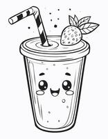 Cute Juice Drink Beverage Liquid Coloring Kid Book Page in Black and White. Monochrome and Colored vector