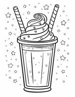 Cute Milkshake Drink Beverage Liquid Coloring Kid Book Page in Black and White. Monochrome and Samples vector