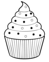 Cupcake Food Eatery Meal Coloring Kid Book Page in Black and White. Monochrome and Samples vector