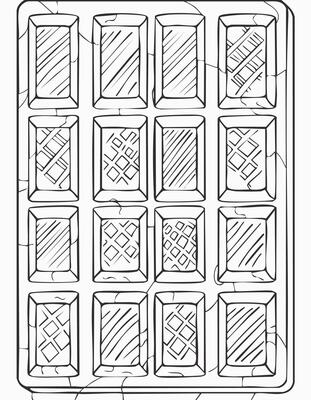 Chocolate Bar Food Eatery Meal Coloring Kid Book Page in Black White. Monochrome and Colored Samples