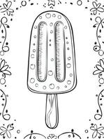 Popsicle Ice Cream Food Eatery Meal Coloring Kid Page in Black and White. Monochrome and Colored Samples vector