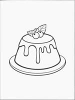 Pudding Jelly Food Eatery Meal Coloring Kid Page in Black and White. Monochrome and Colored Samples vector