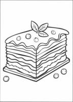 Lasagna Eatery Meal Coloring Kid Book Page in Black and White. and Colored Samples vector