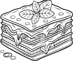 Lasagna Eatery Meal Coloring Kid Book Page in Black and White. Monochrome and Colored vector