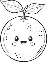 Orange Tangerine Fruit Food Meal Healthy Coloring Kid Book Page in Black and White. Monochrome and Samples vector