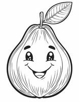 Guava Fruit Food Meal Healthy Coloring Kid Book Page in Black and White. Monochrome and Colored vector