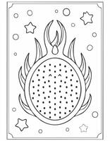 Dragon Fruit Food Meal Healthy Coloring Kid Book Page Black and White. Monochrome and Colored Samples vector