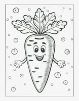 Carrot Vegetable Vegan Food Meal Healthy Coloring Kid Book Page in Black and White. and Colored Samples vector