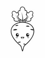 Turnip Vegetable Vegan Food Meal Healthy Coloring Kid Page in Black and White. Monochrome and Colored Samples vector