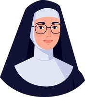 Nun character in detailed flat design with glasses and habit representing faith and devotion in illustration vector