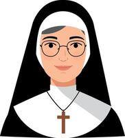 Sister in a traditional habit with glasses designed in a minimalist flat art style, showcasing modern character design art vector