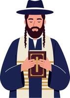 Man holding a book in traditional attire with a flat design style in art vector