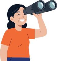 Woman using binoculars to observe nature in a flat and colorful design style illustration vector