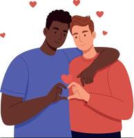 Two men forming a heart shape with hands in a flat and colorful style illustration vector