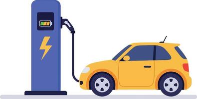 Electric car charging at a modern station in flat, minimal design style art vector