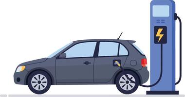 Electric car charging at a station in minimal flat design style showcasing eco-friendly transportation art vector