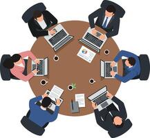 Group of business professionals collaborating at a round table in a flat design illustration vector