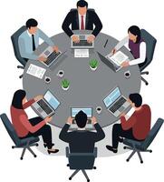 Business meeting with professionals around a circular table in flat design style art vector