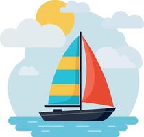 Sailboat sailing across a calm sea with vibrant colors in flat art style for digital design projects vector
