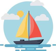 Sailboat on calm water with colorful sails in flat design style art vector