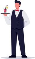 Waiter serving a refreshing drink in flat and minimal style illustration vector