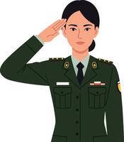 Military officer in uniform performing a salute in flat art style with detailed features and expressions illustration vector