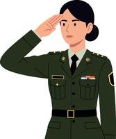 Female soldier in uniform saluting with minimalistic design style showcasing respect and honor in art vector