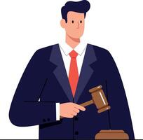 Judge holding gavel in professional suit, minimalistic design emphasizing authority, art vector