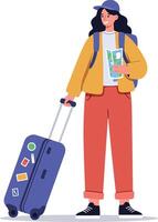 Travel enthusiast with suitcase and map in flat design illustration vector