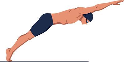 Swimmer diving into water showcasing athleticism in a minimal flat design style illustration vector
