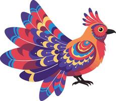 Colorful bird with intricate feathers in a detailed flat design style art vector