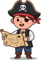 Pirate boy holding treasure map in playful flat design art vector