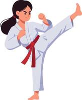 Karate practitioner in action, flat design, displaying strength and focus in dynamic pose, illustration vector