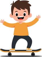 Happy child riding skateboard in flat design style showcasing fun movement and joy in art vector