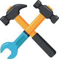 Two crossed tools featuring a hammer and a wrench in a flat and colorful design art vector