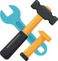 Tools including hammer, wrench, and nail puller in a flat, colorful design style art vector