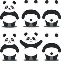 Playful panda character transformation in flat design style showcasing joyful expressions in art vector
