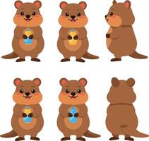 Cute animal character transformation in flat design showcasing playful movements in art vector